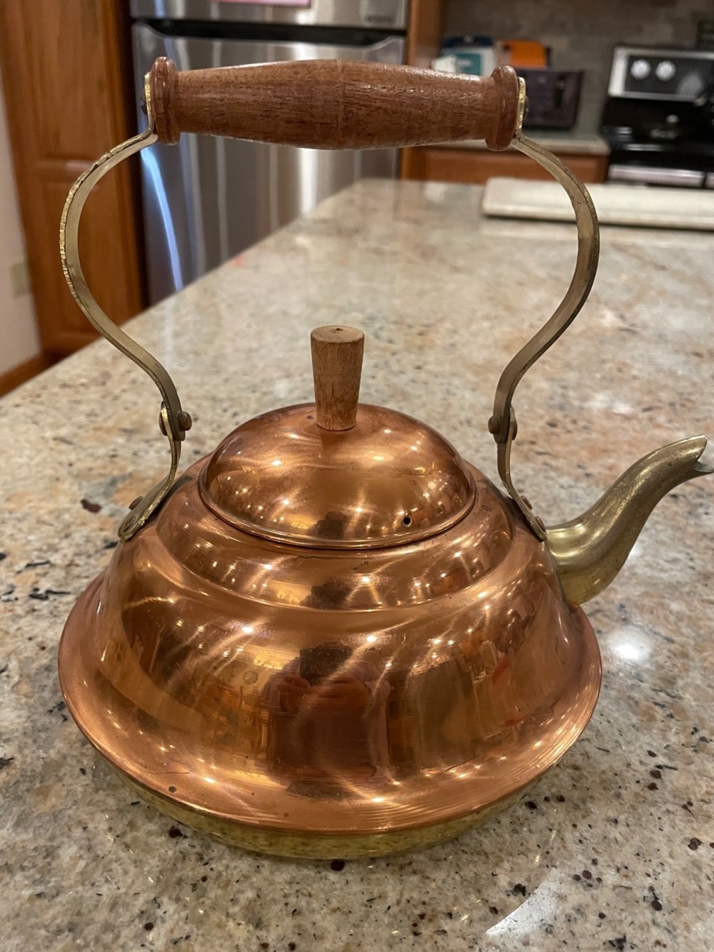 Portugal Copper Tea Kettle with Brass Spout and Wooden Handle
